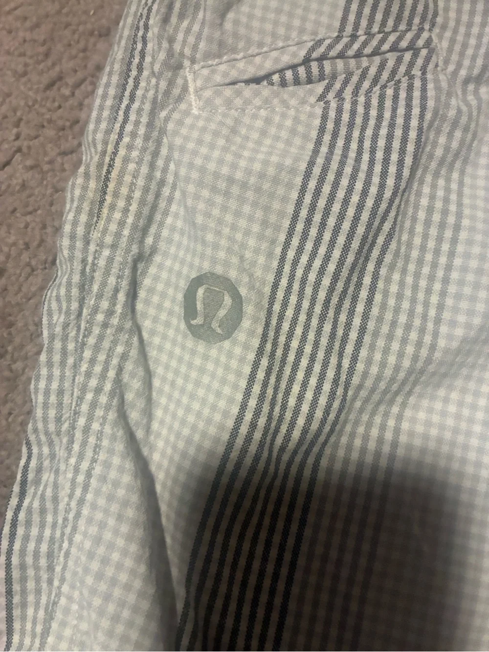 lululemon athletica Blue and White Striped Seersucker Shorts